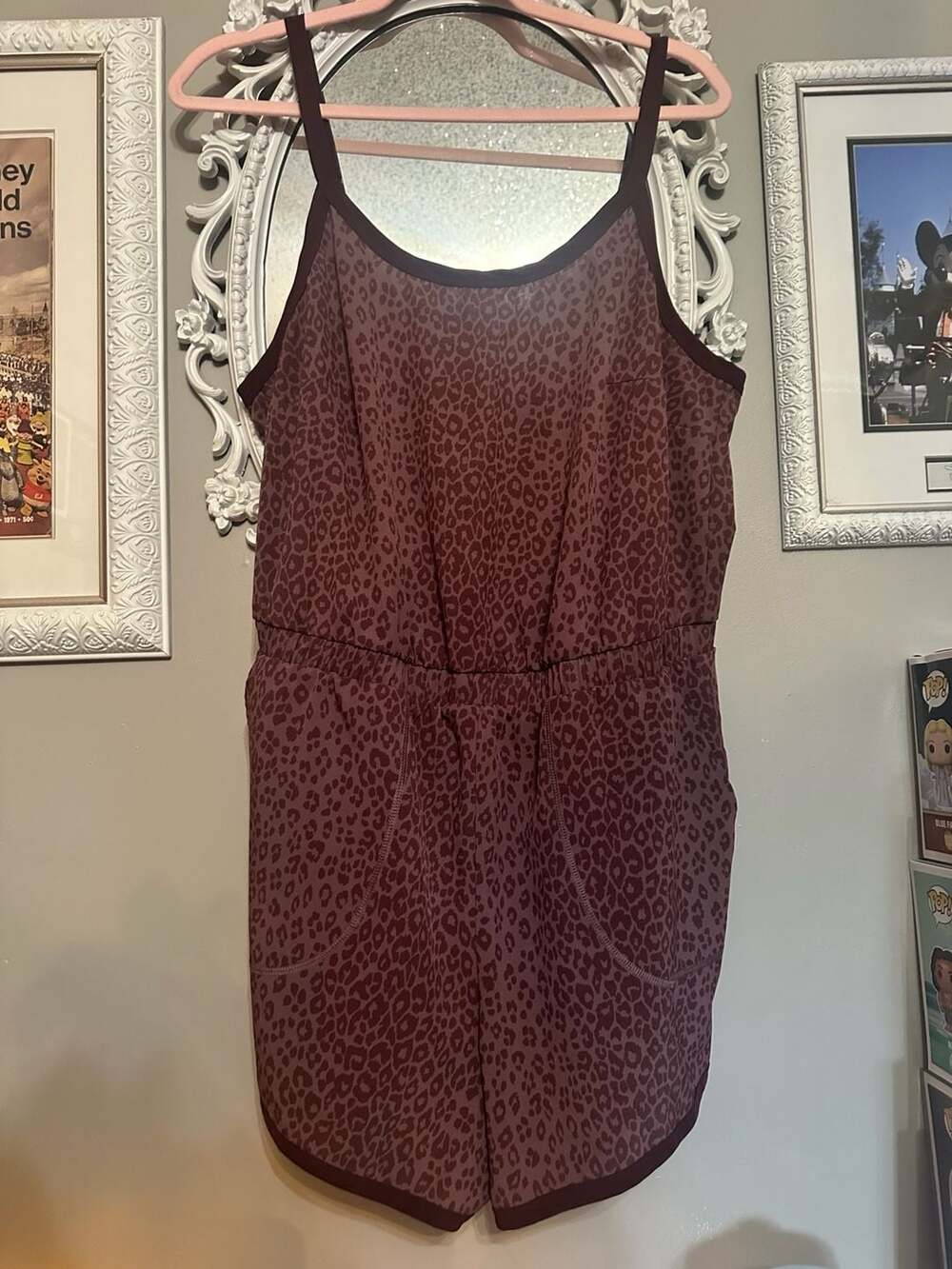 Torrid Active Burgundy Leopard Print Active Romper with Pockets